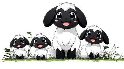 Obraz premium Cute cartoon sheep family