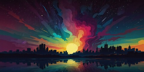 sunset over the river