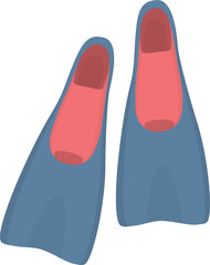 Blue and red swimming flippers isolated on white. Equipment for diving sport activity