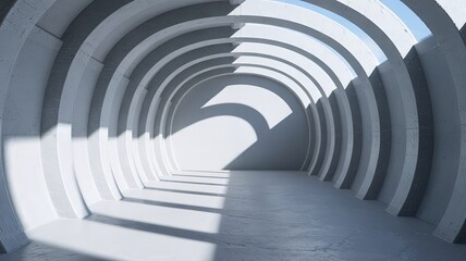 Concrete Arches Tunnel with Sunlight and Shadows Creating a Mini