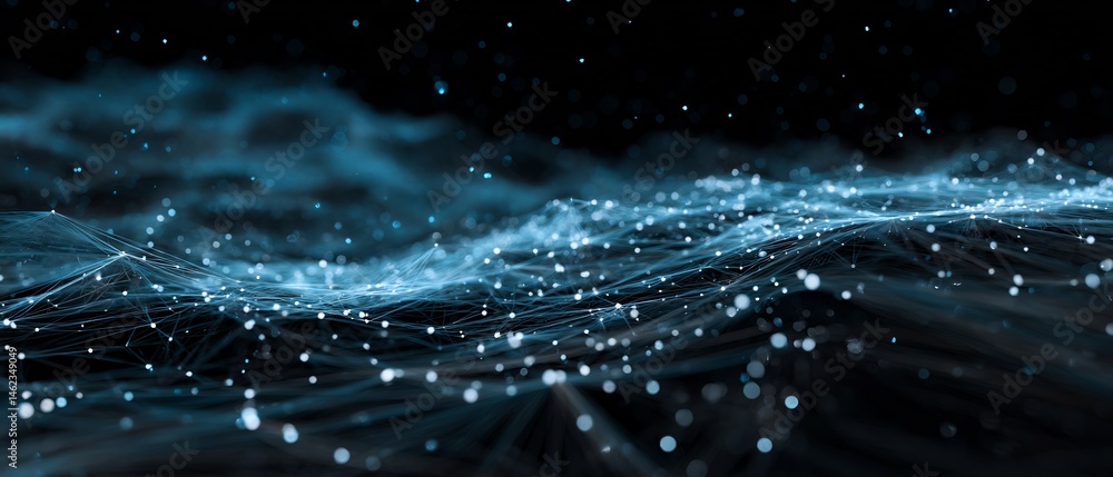 Poster abstract data network visualization with glowing nodes and interconnected lines