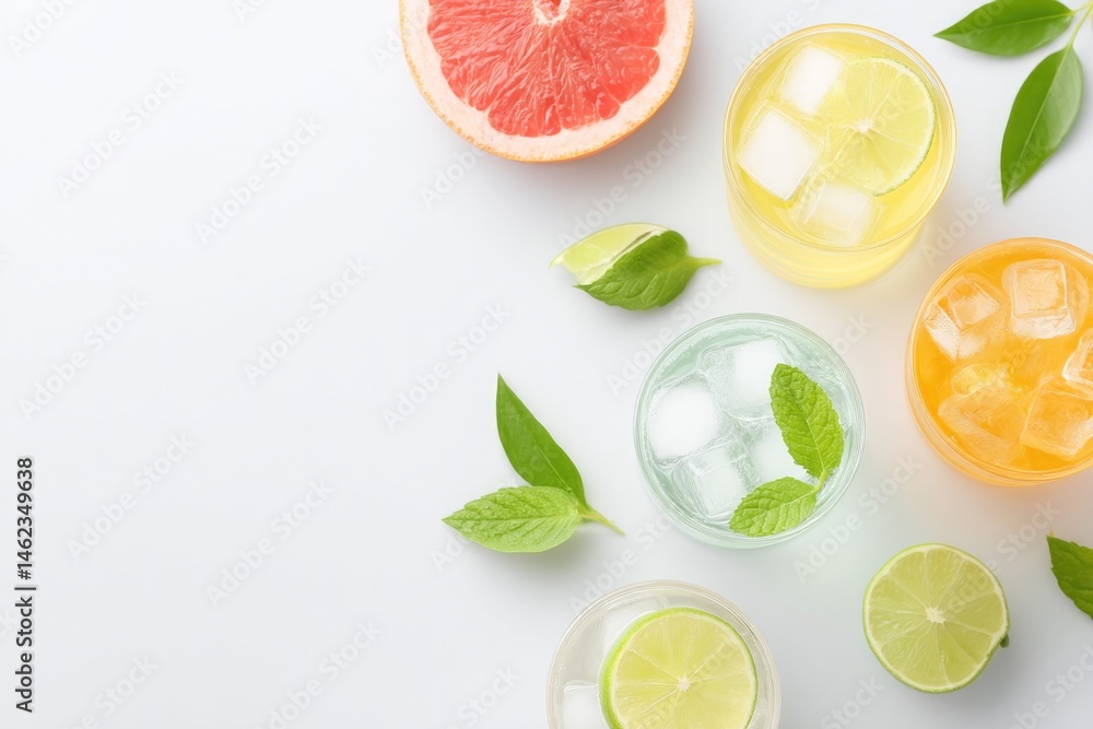 Poster assortment of beverages isolated on white background minimalistic composition with clean image quali