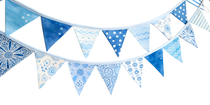 Watercolor festive blue bunting isolated on transparent background