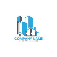 Modern Real Estate Logo Design – Blue Building Icon Template for Construction or Property Business