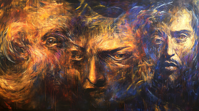 A large-scale painting filled with swirling, expressive brushstrokes that convey frustration and emotional turmoil.