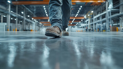 Fototapeta premium Person Walking in an Industrial Facility
