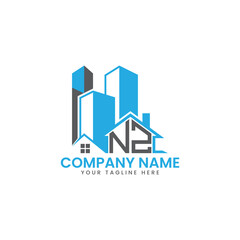 Fototapeta premium Modern Real Estate Logo Design – Blue Building Icon Template for Construction or Property Business