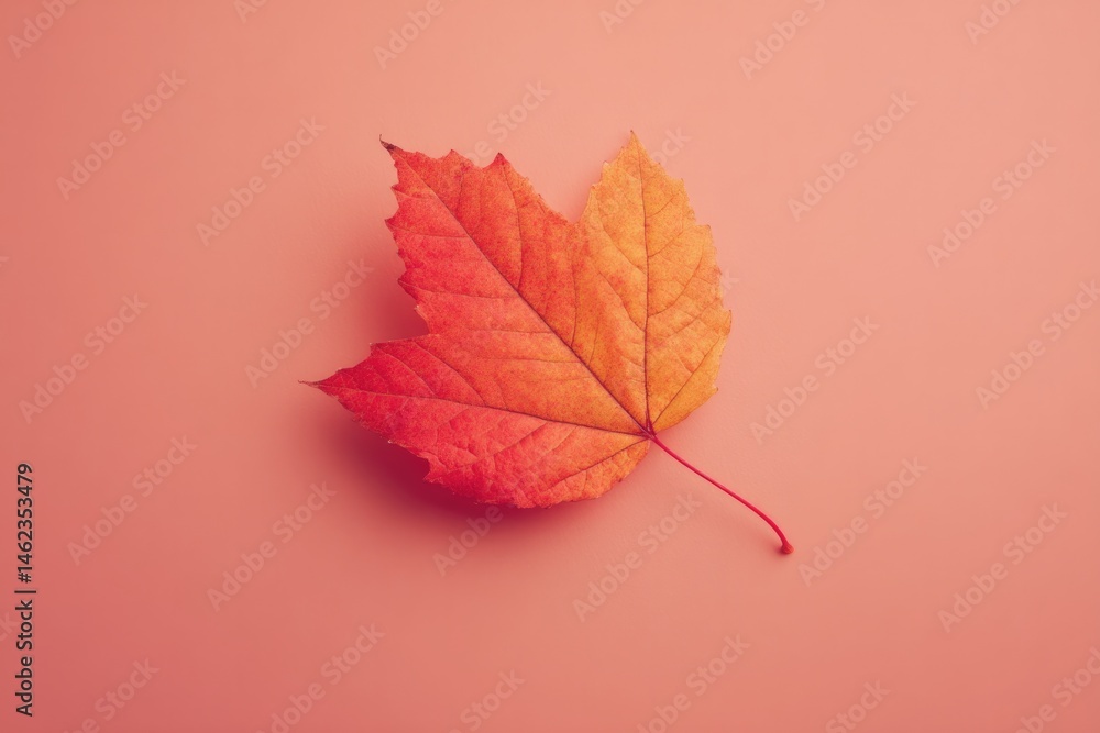 Poster capture single autumn leaf against smooth solid color background