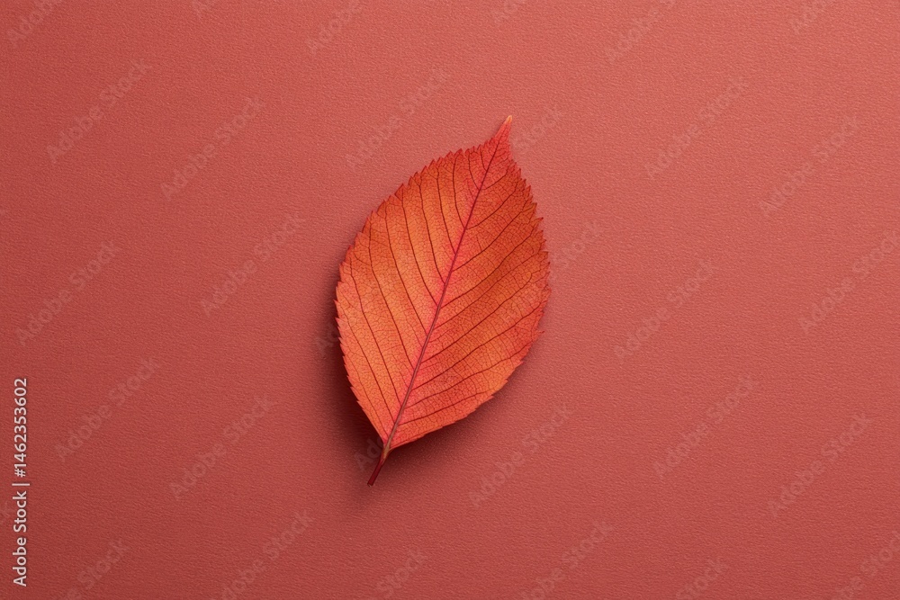 Poster capture single autumn leaf against smooth solid color background