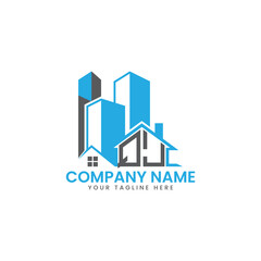 Modern Real Estate Logo Design – Blue Building Icon Template for Construction or Property Business