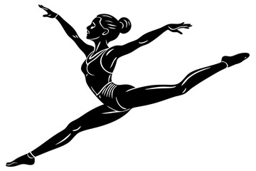 Gymnastics silhouette woman mid air leap on white background illustration, gymnast, gymnastics, woman, female, sport, athlete, silhouette, black, vector, illustration, movement, action, active