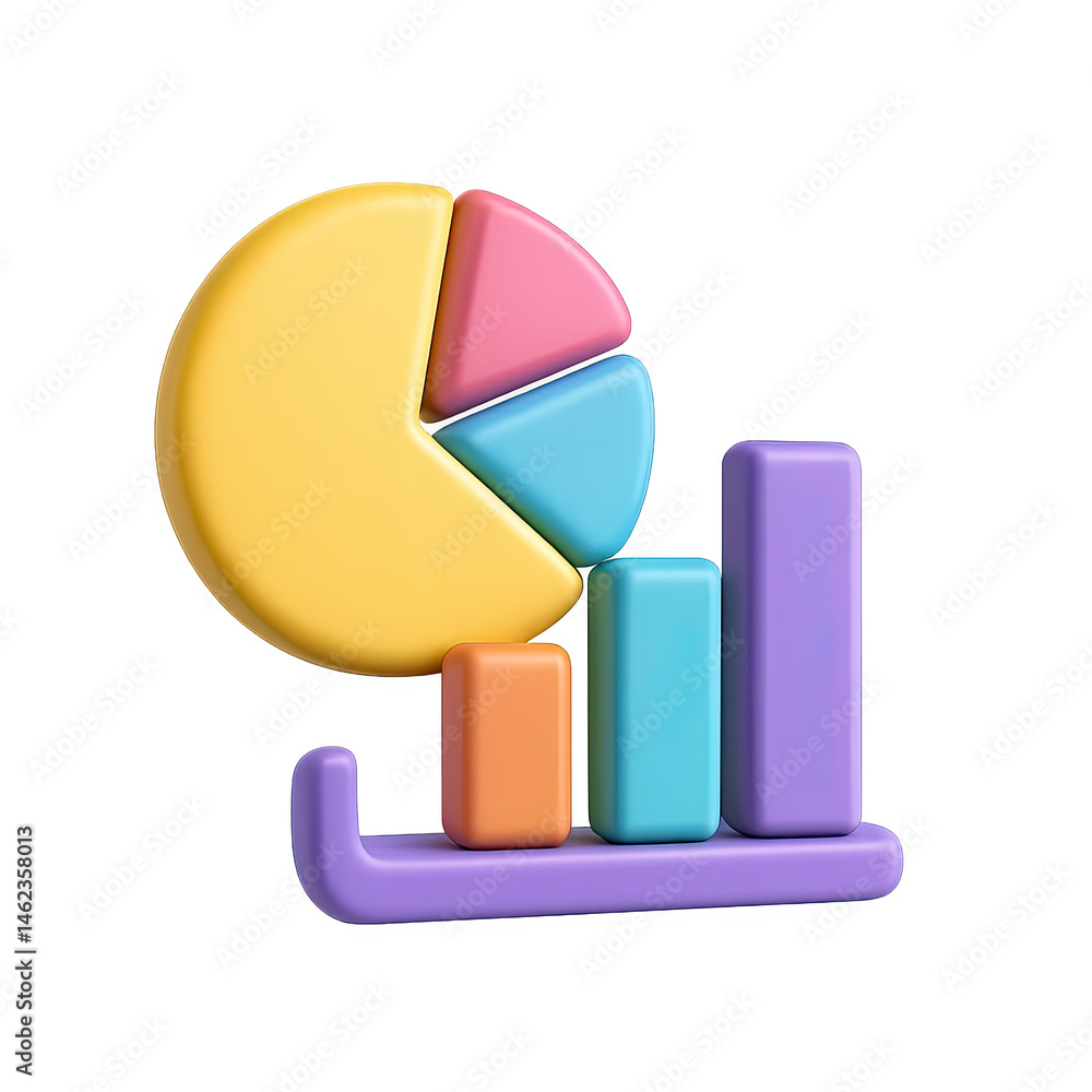 Poster pastel 3d charts and graphs on transparent background