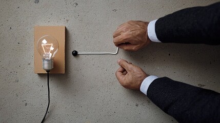 Hands manipulate a simple light switch mechanism.