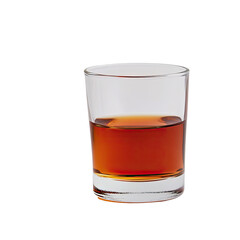 Shot glass filled with amber liquid