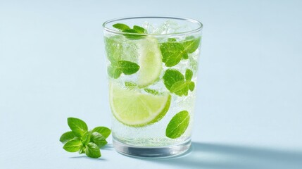Fototapeta premium minimalistic image of refreshing drink isolated on clean white background with abundant copy space