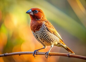 Scaly-breasted Munia Bird on Branch, Taking Flight at Dawn - Wildlife Photography