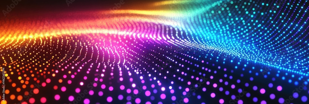 Aufkleber dynamic wave of colorful glowing dots on dark abstract background digital art