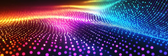 Dynamic Wave of Colorful Glowing Dots on Dark Abstract Background Digital Art