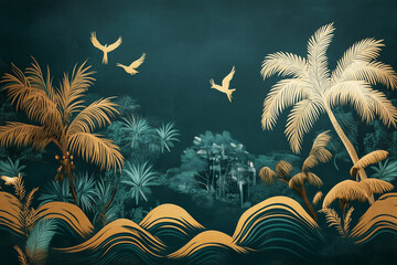Dark blue mural wallpaper from the contemporary era
