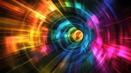 Obraz premium A 4K photo of dynamic digital tunnel with vibrant glowing blocks and lines.