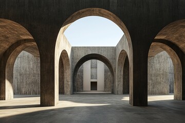 Modern Stone Arches Courtyard With Daylight