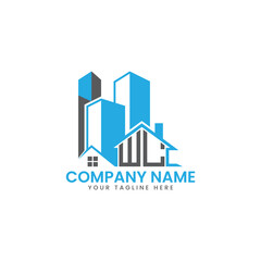 Fototapeta premium Modern Real Estate Logo Design – Blue Building Icon Template for Construction or Property Business