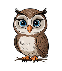 Fototapeta premium A cartoon vector illustration of an owl sitting on a branch.