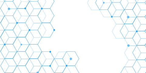Science network pattern blue Hexagonal abstract background. Big Data Visualization structure elements . Health care and science medical pattern innovation. Template design with concept Dots and lines.