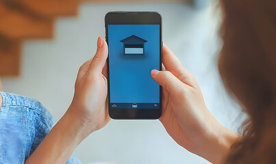 Hands using smartphone for home automation