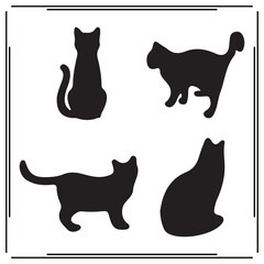 Cat Silhouettes Collection – Vector Illustration of Sitting, Walking, and Standing Cats Isolated on White Background – Black Pet Shapes for Design, Feline Art, and Animal Themes.


