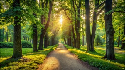 Fototapeta premium Serene Summer Stroll: Minimalist Pavlovsky Park, St. Petersburg