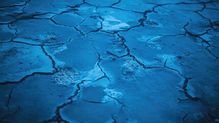 Cracked, dark-blue earth surface with sparse vegetation