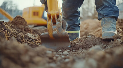 Construction Worker Operating an Excavator