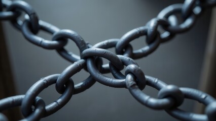 Obraz premium Interlocked Heavy Metal Chains: Strong Connection, Security, and Industrial Strength