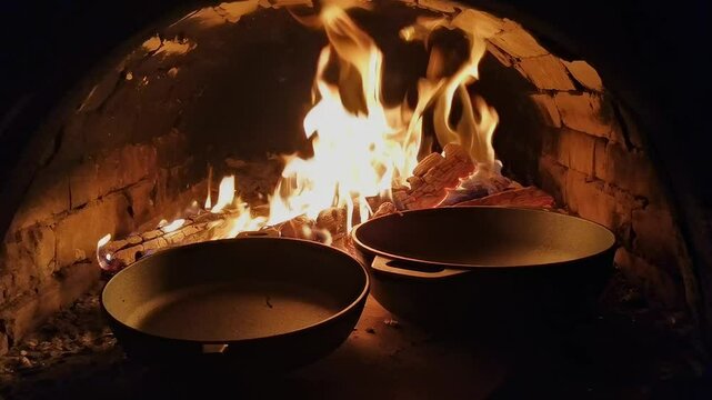 Season cast iron pots over a roaring wood fire for better cooking and lasting durability