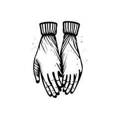 Intricate monochrome vector illustration of intertwined hands in stylish gloves