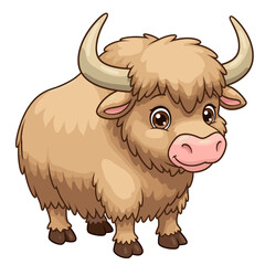 Cute Cartoon Shaggy Yak or Bison Standing and Smiling