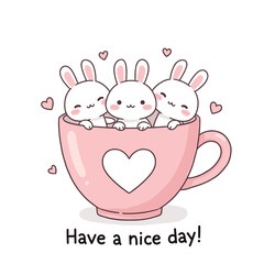 Three Cute Bunnies in Pink Teacup with 