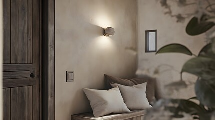 Serene Wooden Wall Sconce Lighting in Minimalist Room
