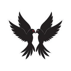 lorikeet pair flying together in close formation silhouette