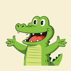Cheerful Green Alligator Cartoon Character Waving