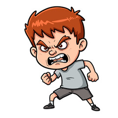 Angry Boy with Red Hair Clenching Fists Cartoon