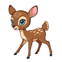 Cute Cartoon Fawn with Big Blue Eyes Illustration