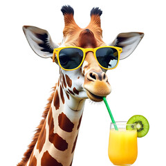 A fashionable giraffe enjoying summer drinks isolated transparent background © Tushar's Cloud