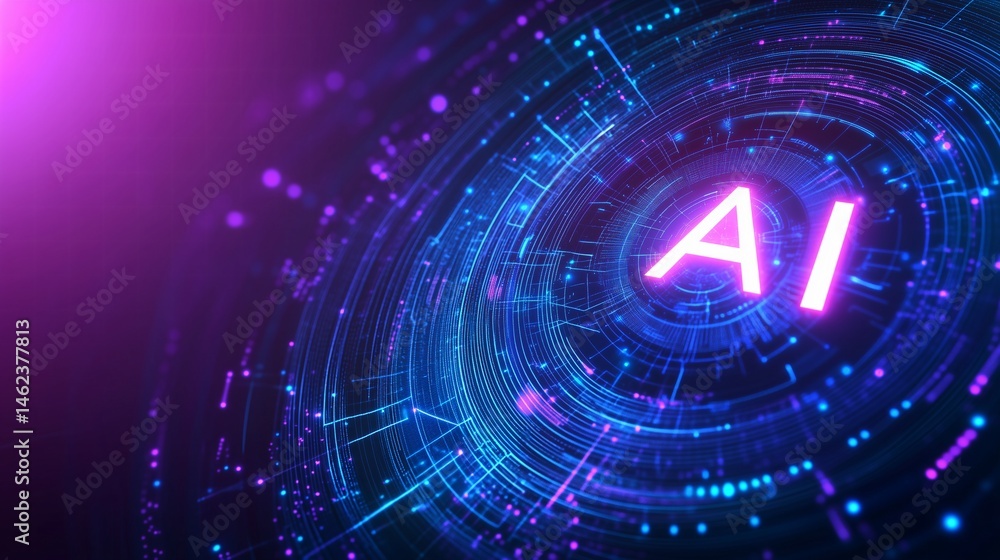 Poster digital ai vision: immersed in a digital sphere, the ai symbol radiates with energy and innovation, 