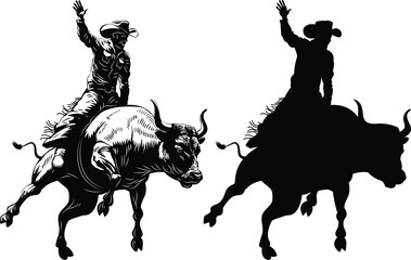 cowboy in a hat on a bucking bull