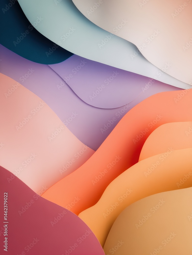 Poster abstract layered paper waves in soft pastel colors creating a serene visual experience