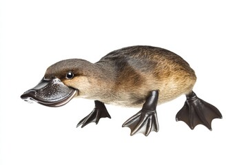 a platypus isolated on a white background, ultra-realistic, real photo