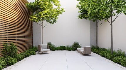 Aerial view of modern minimalist backyard urban design with sleek furniture for tranquility