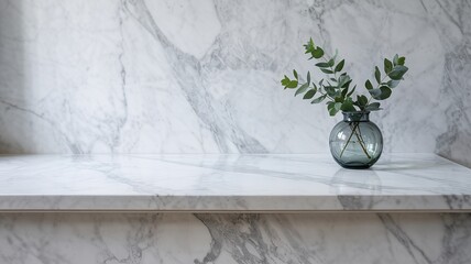 Elegant Marble Surface with Eucalyptus in a Glass Vase, Minimali